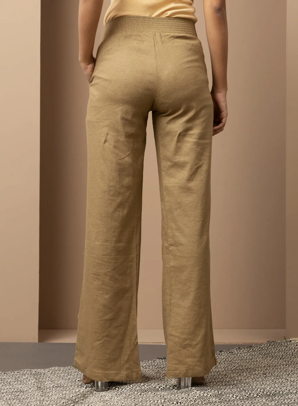 Akiya Dark Beige Cotton Linen Relaxed Fit Pants for Women