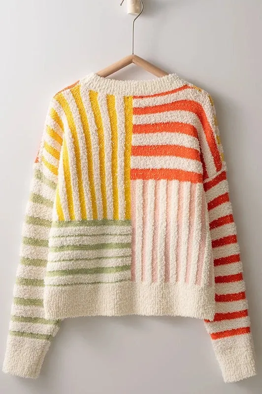 Allover Stripes Textured Knit Sweater