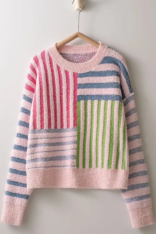 Allover Stripes Textured Knit Sweater