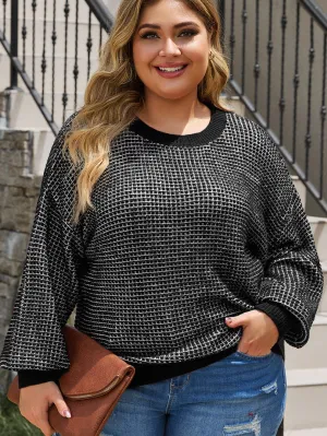 Black Heathered Knit Plus Size Drop Shoulder Sweater