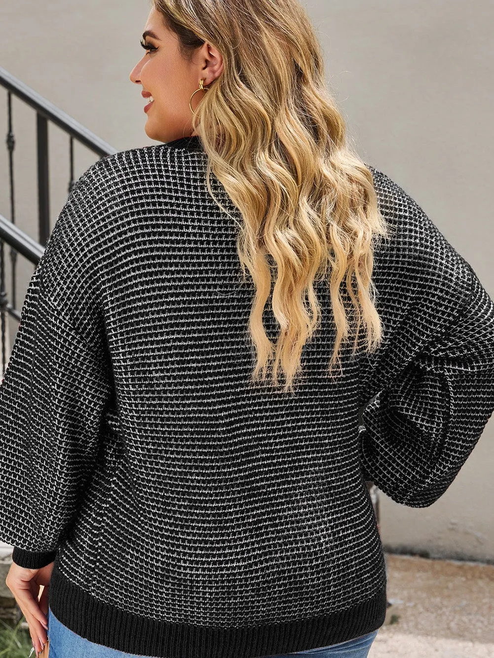 Black Heathered Knit Plus Size Drop Shoulder Sweater