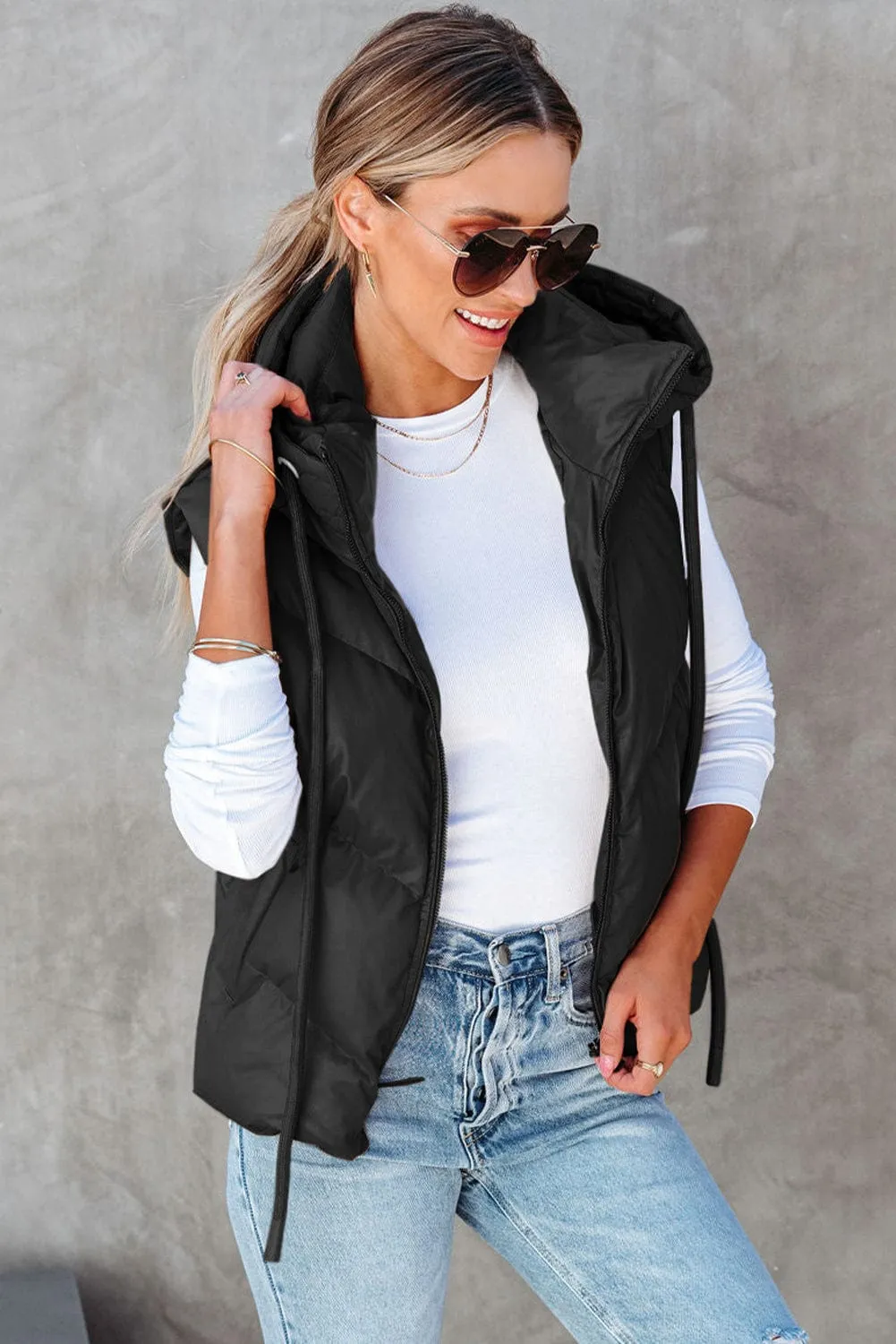 Black Puffer Vest with Hood