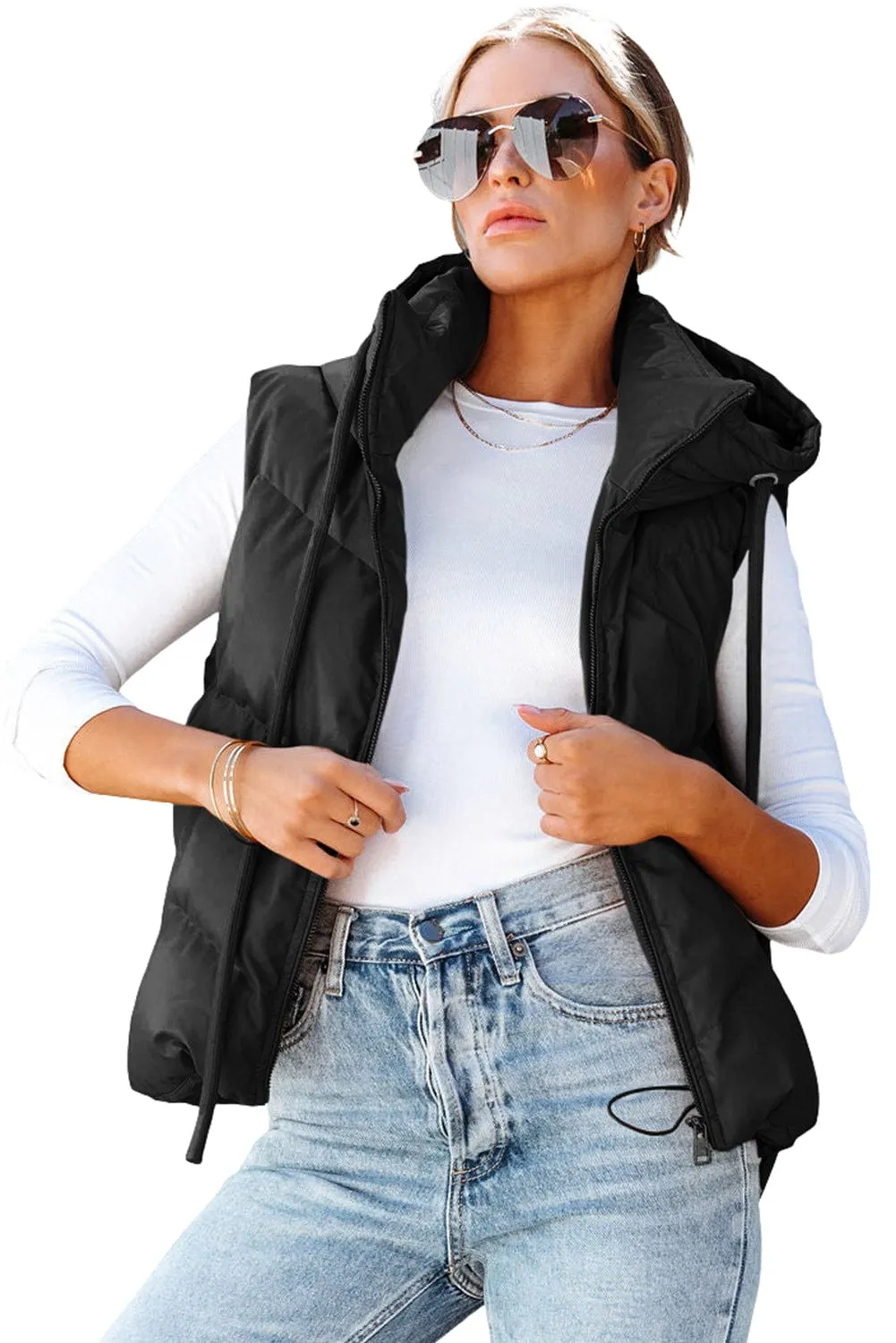 Black Puffer Vest with Hood