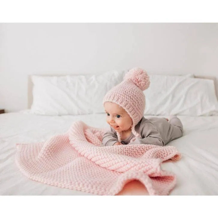 Blush Garter Stitch Knit Blanket Baby