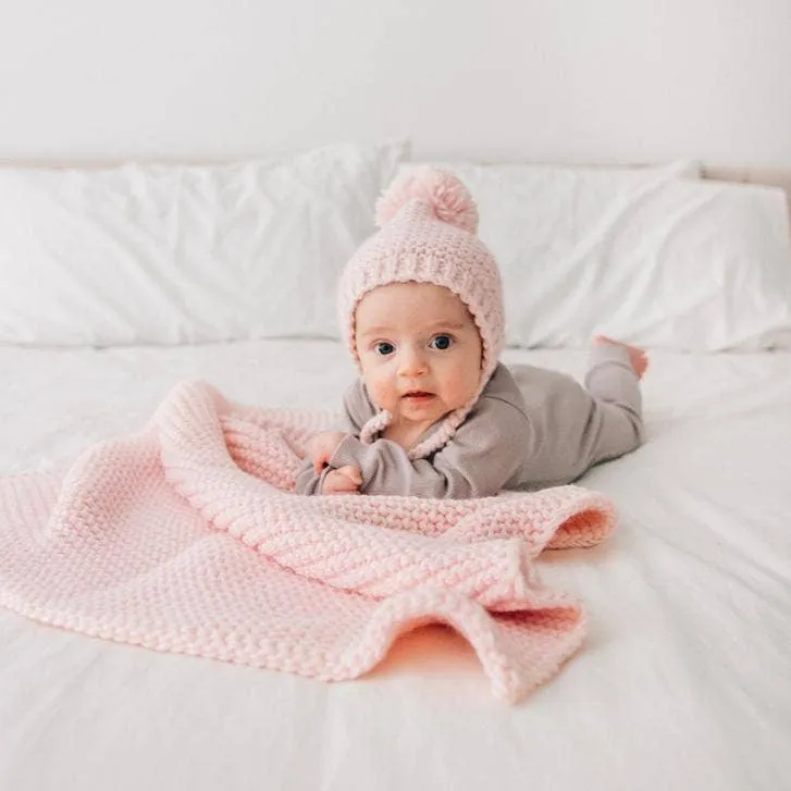 Blush Garter Stitch Knit Blanket Baby