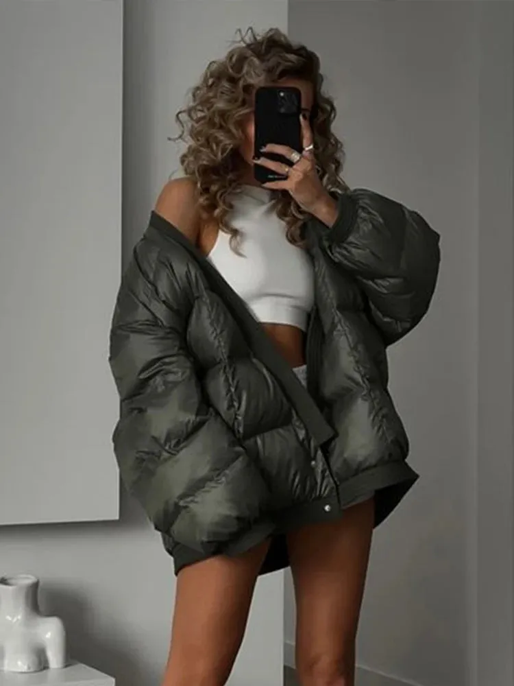 Bonnyshow Winter Warm Windproof Women's Coat Fashion Single Breasted Solid Color Coats New Retro Simple Casual Loose Women Outerwears