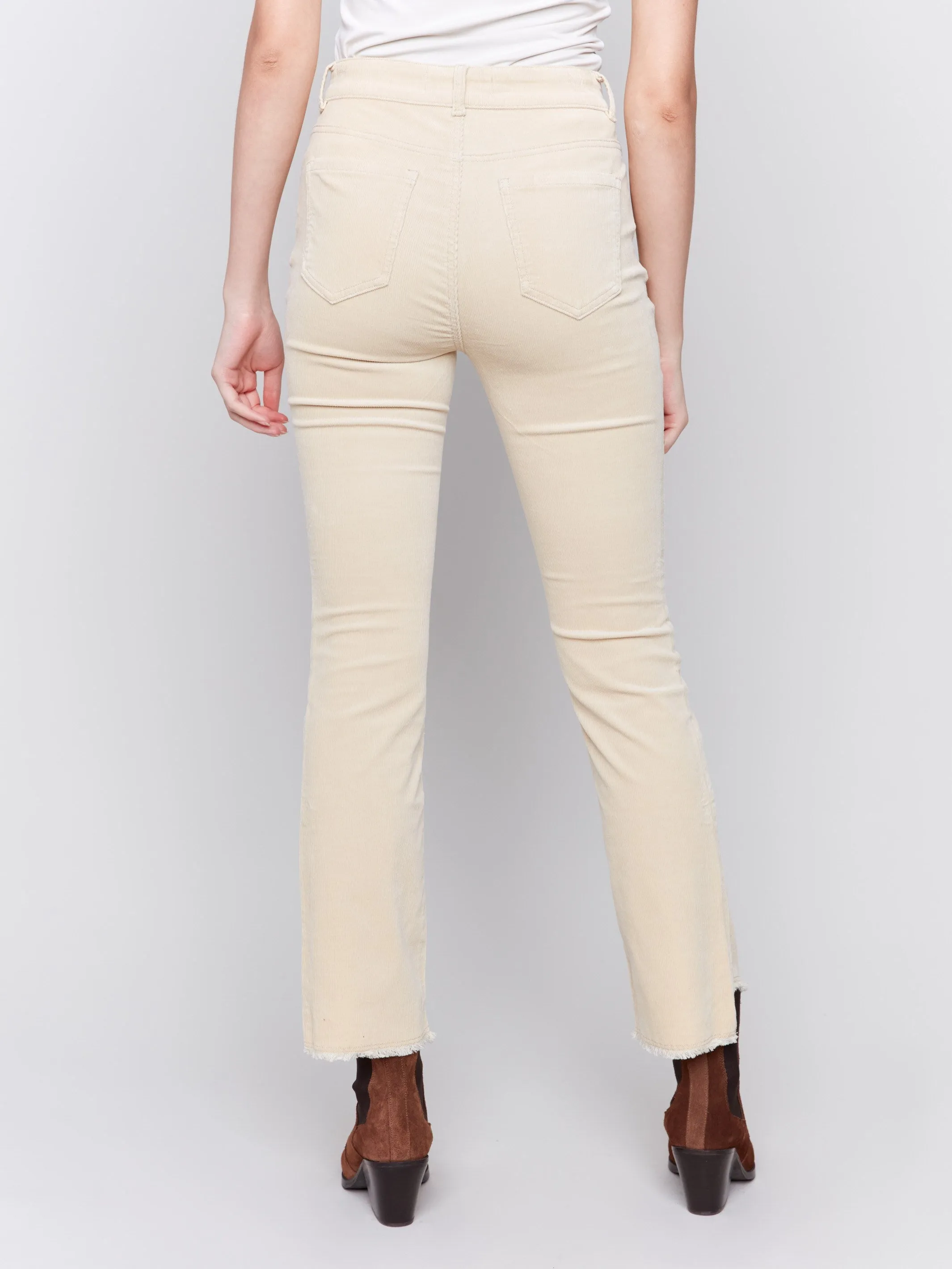 Bootcut Corduroy Pants with Asymmetrical Hem - Natural