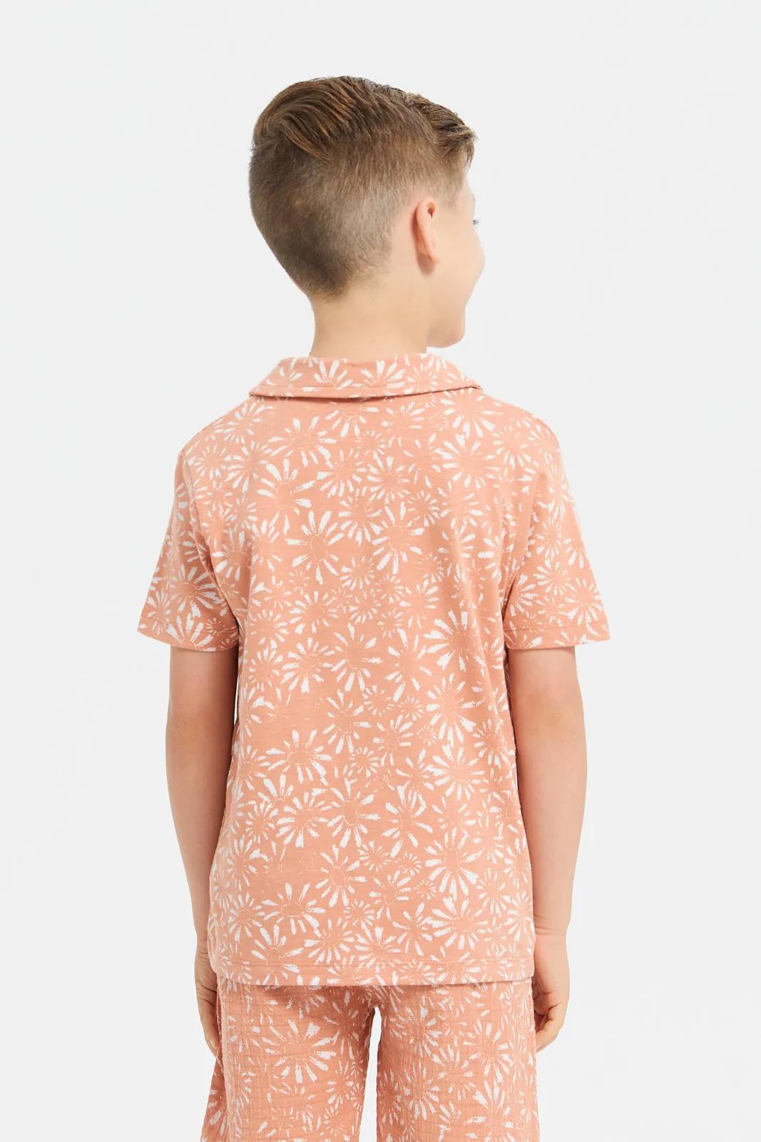 Boys Orange Printed Shirts