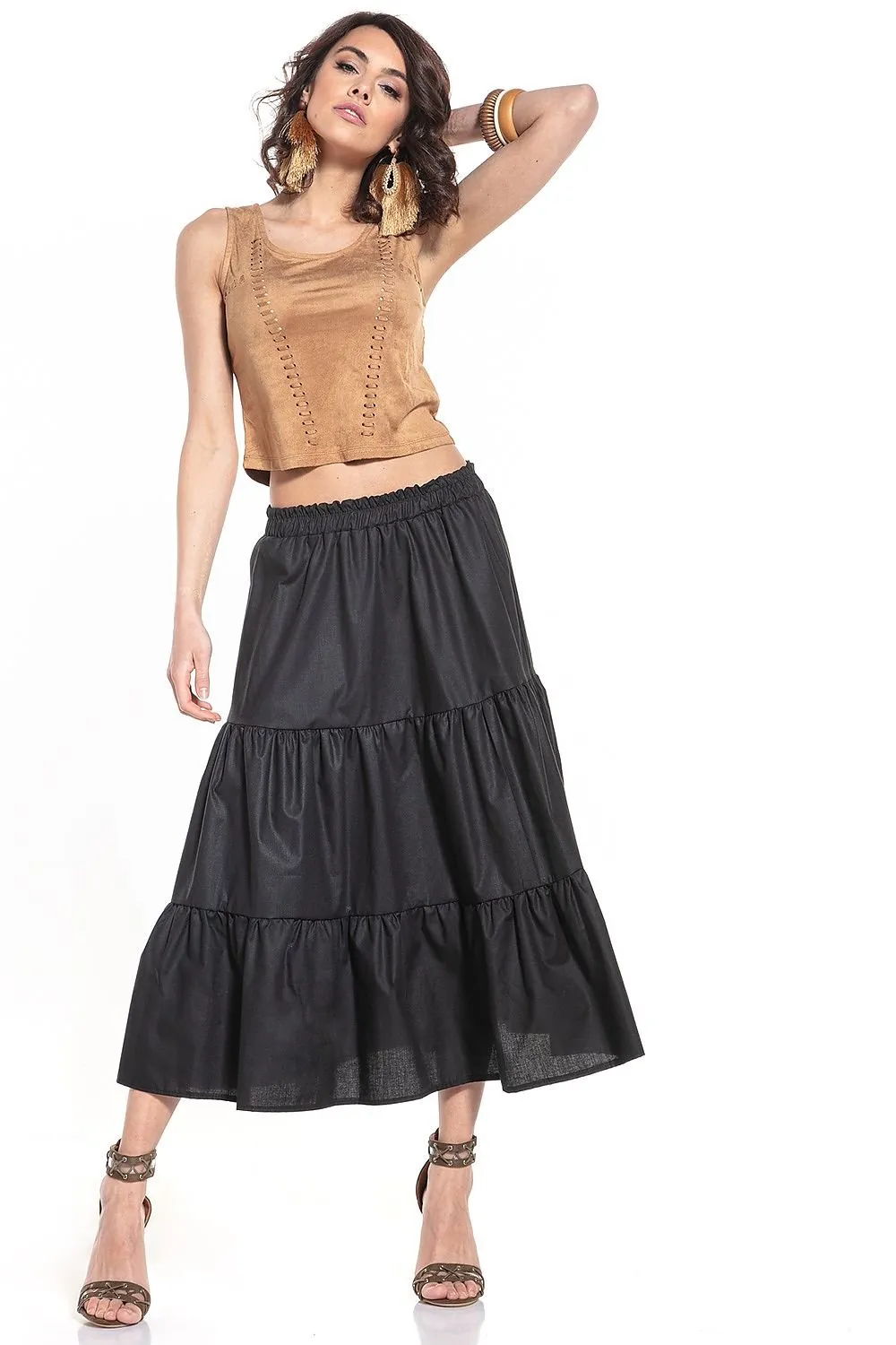 Breathable Cotton Blend Maxi Skirt with Stretchy Waistband for Everyday Wear