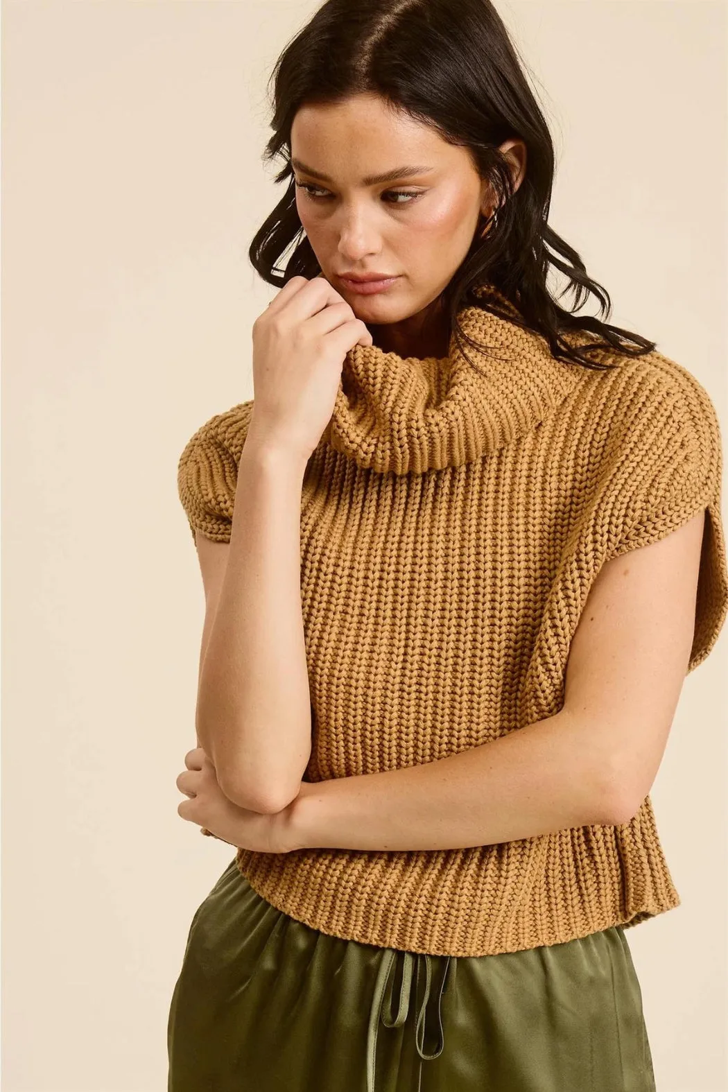 Brittany Cowl-Neck Ribbed Knit Sweater