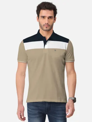 BULLMER Khaki Trendy Printed Half Sleeve Polo T-shirt for Mens