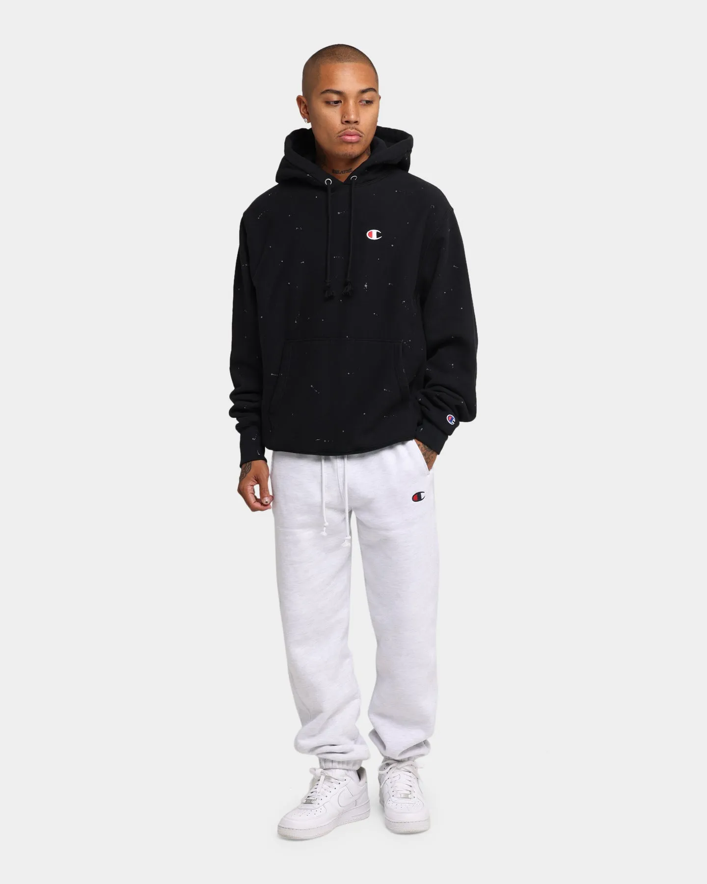 Champion Rev Weave Paint Splatter Hoodie Black