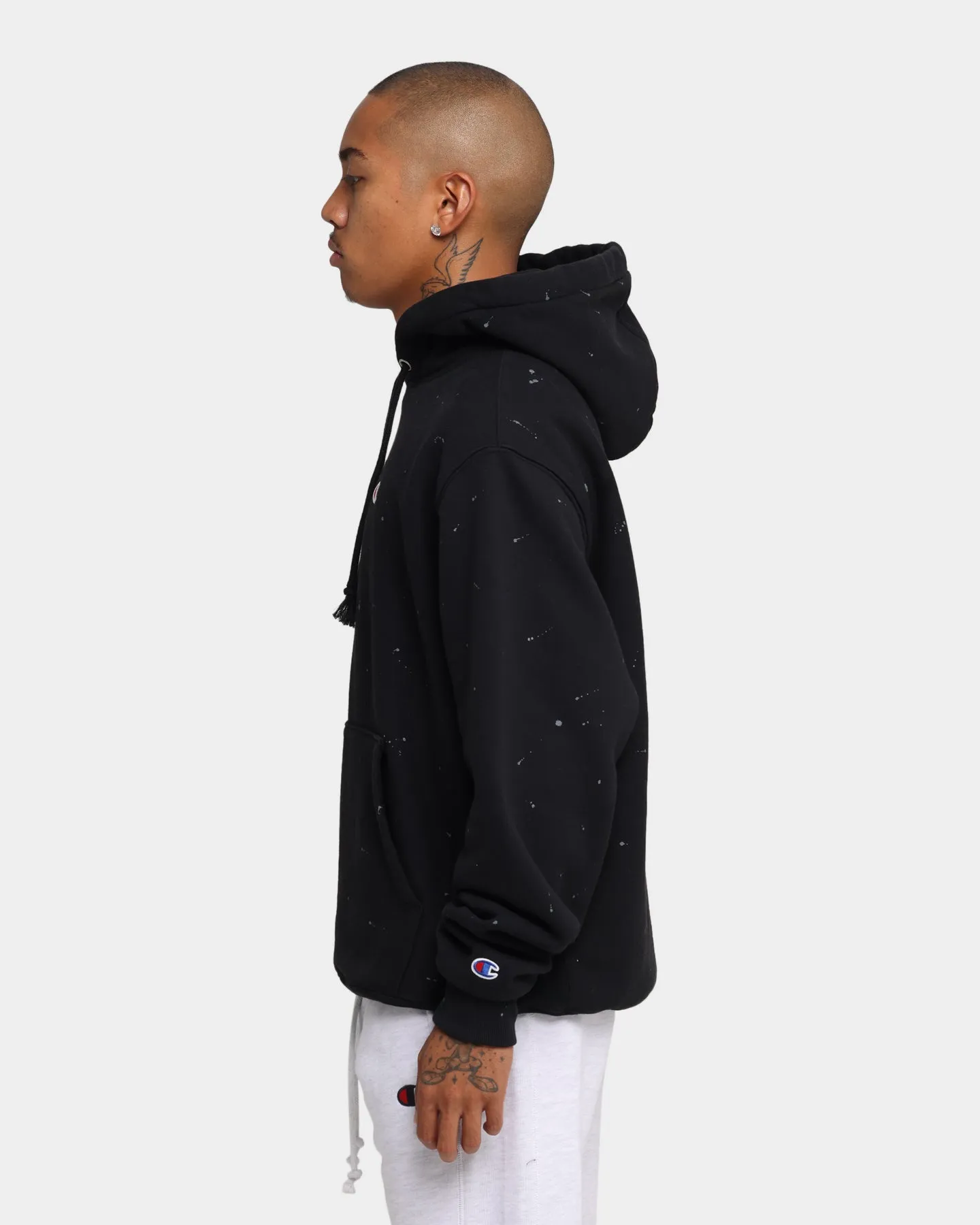 Champion Rev Weave Paint Splatter Hoodie Black