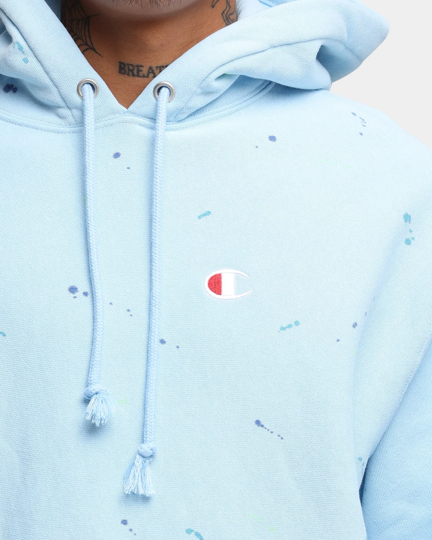 Champion Rev Weave Paint Splatter Hoodie Candid Blue