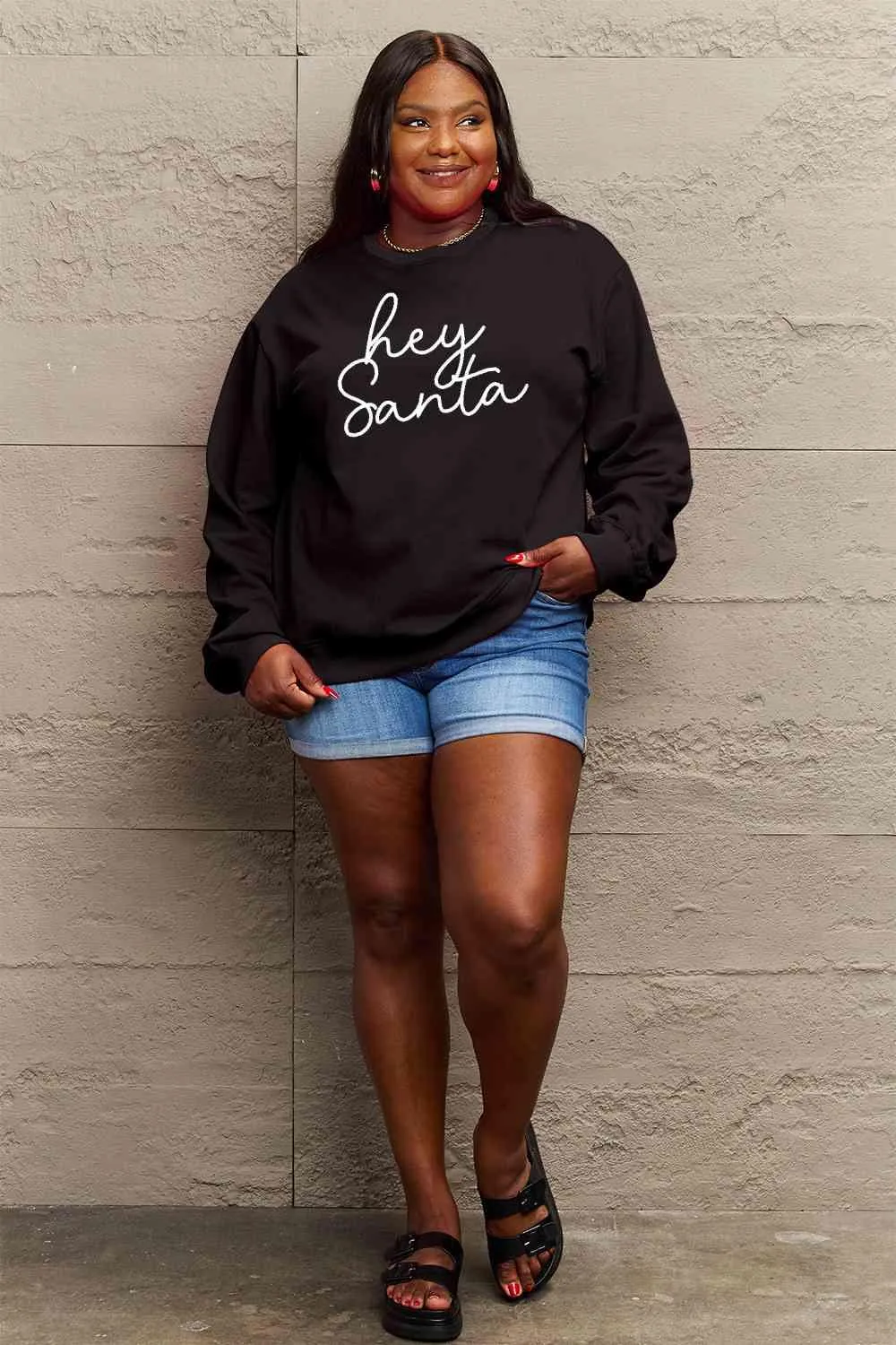 Cheerful "HEY SANTA" Cozy Oversized Holiday Sweater