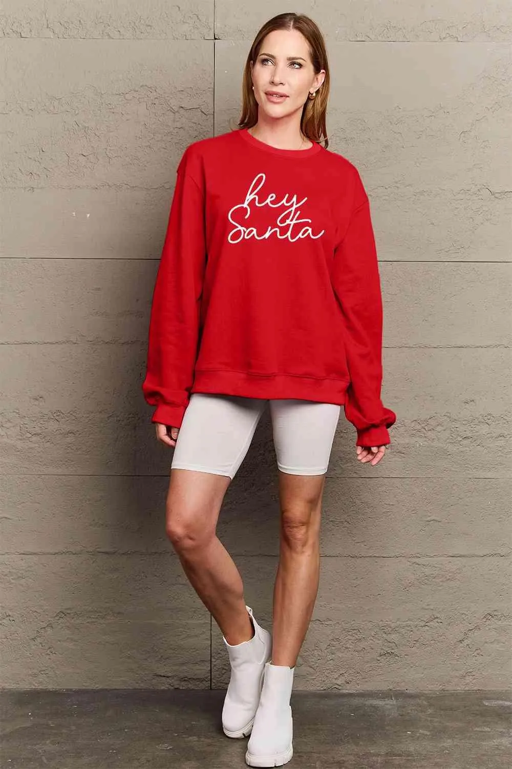 Cheerful "HEY SANTA" Cozy Oversized Holiday Sweater