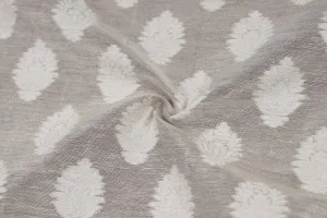 Cream Motifs Silk Linen Jacquard Fabric