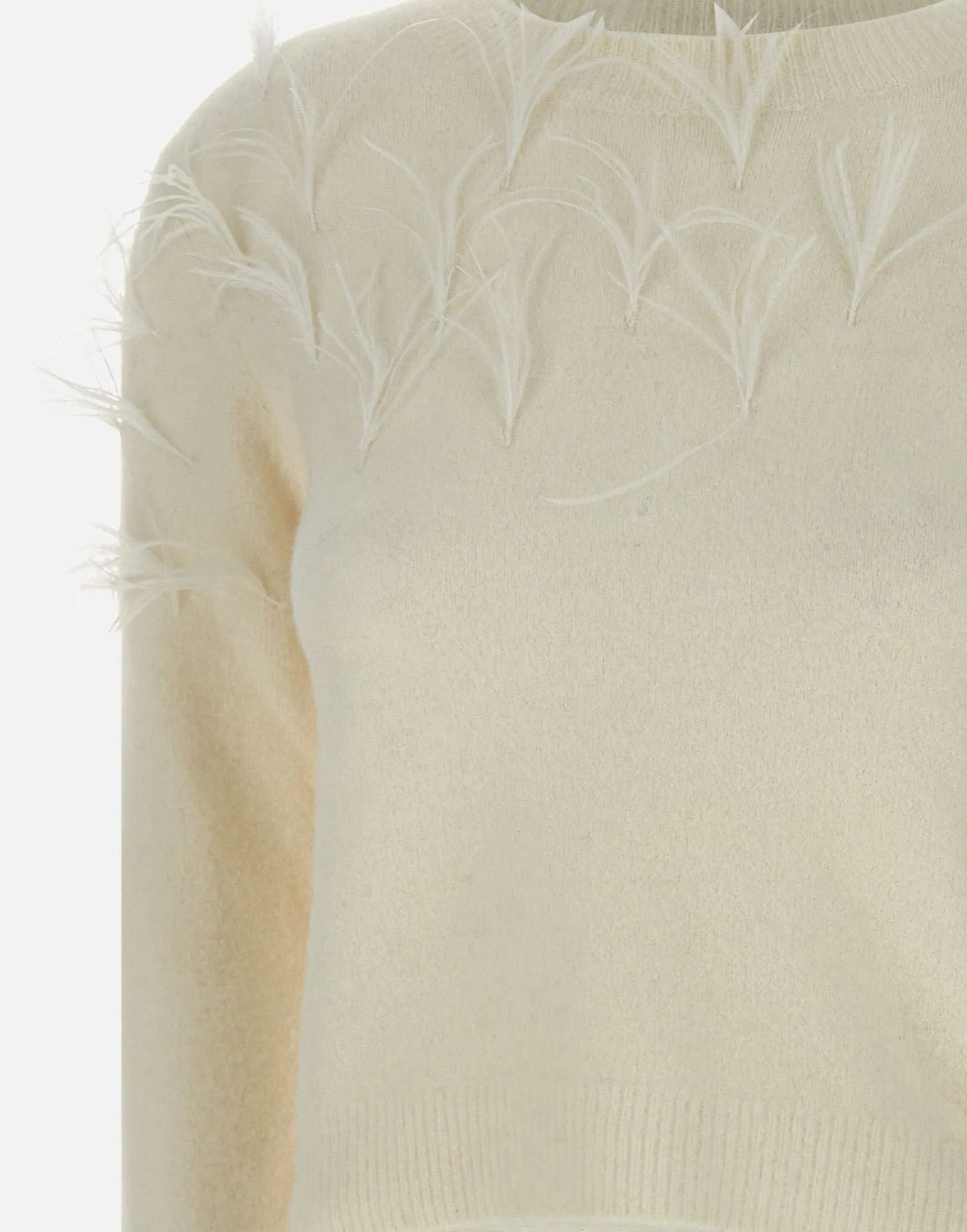 Cream Wool Alpaca Sweater with Feathers