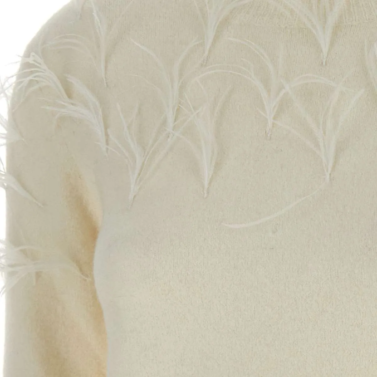 Cream Wool Alpaca Sweater with Feathers