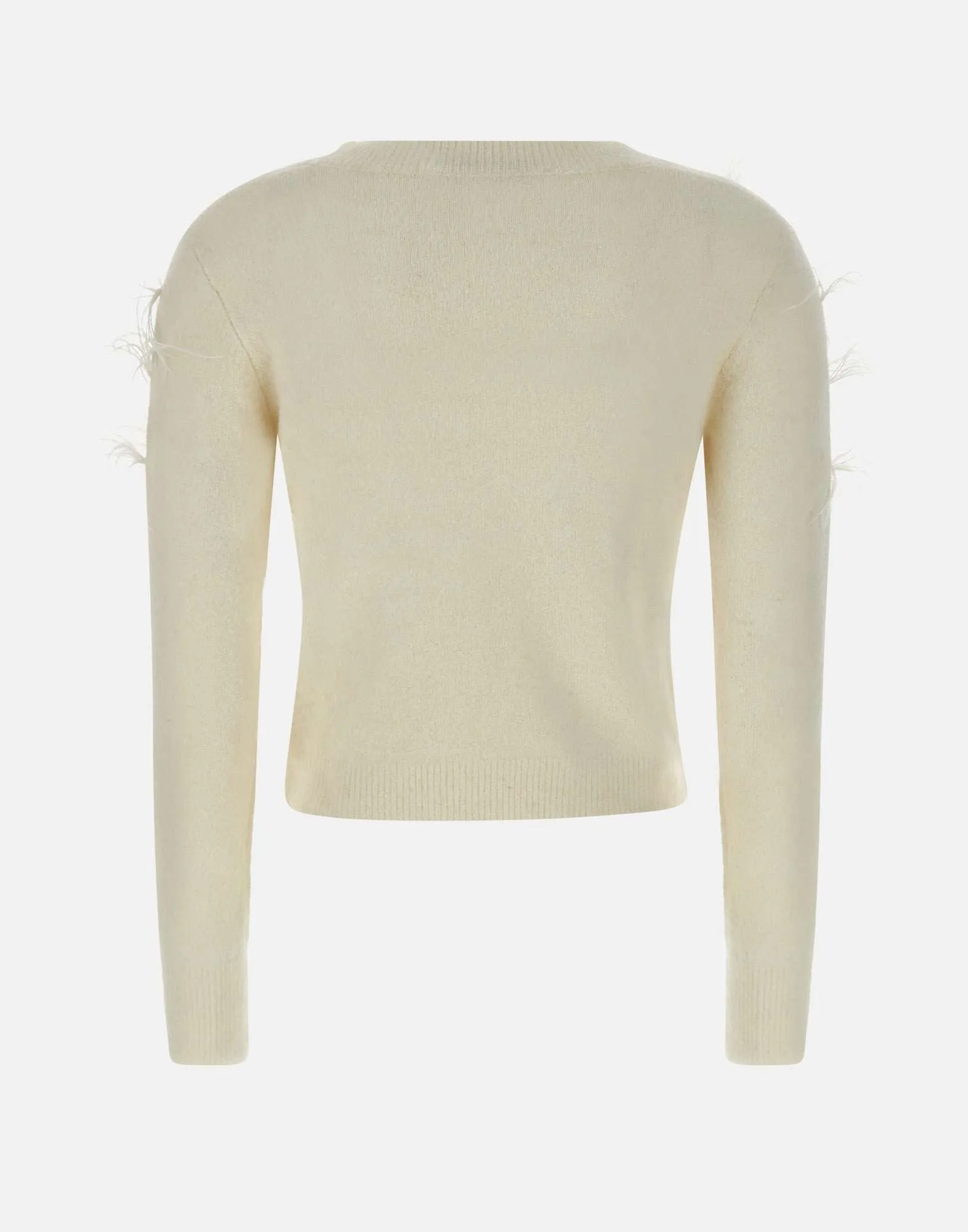 Cream Wool Alpaca Sweater with Feathers