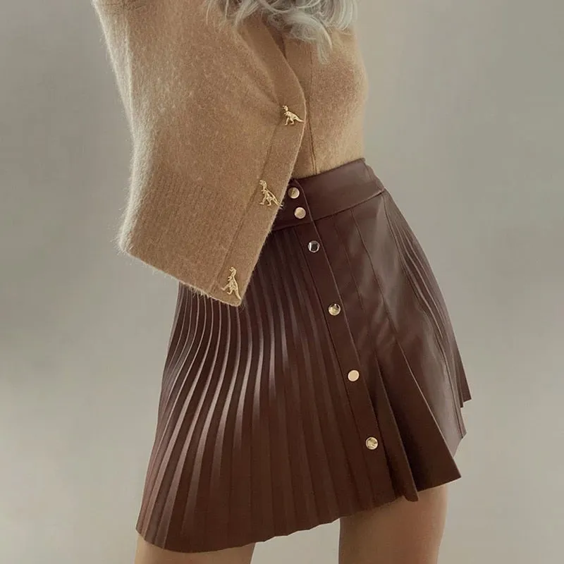 Faux leather pleated skirt