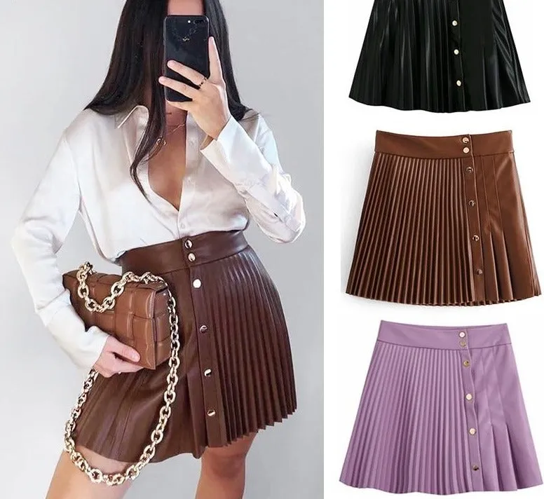 Faux leather pleated skirt