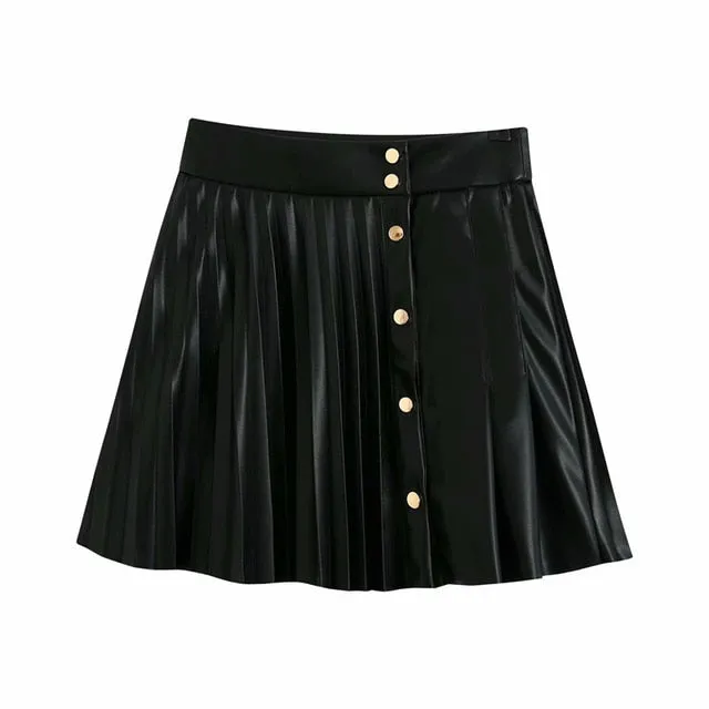 Faux leather pleated skirt