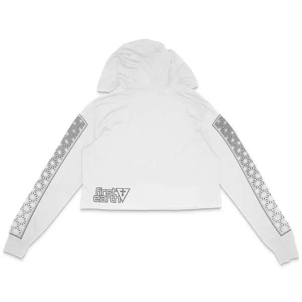 First Earth - Mayan Cropped Longsleeve Hoodie White/Silver