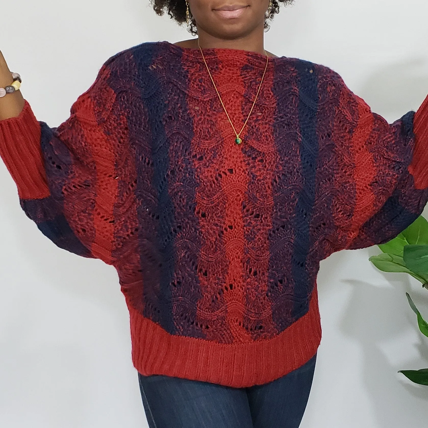 Gabrielle Rich Red & Navy Boatneck Knit Sweater in Plus