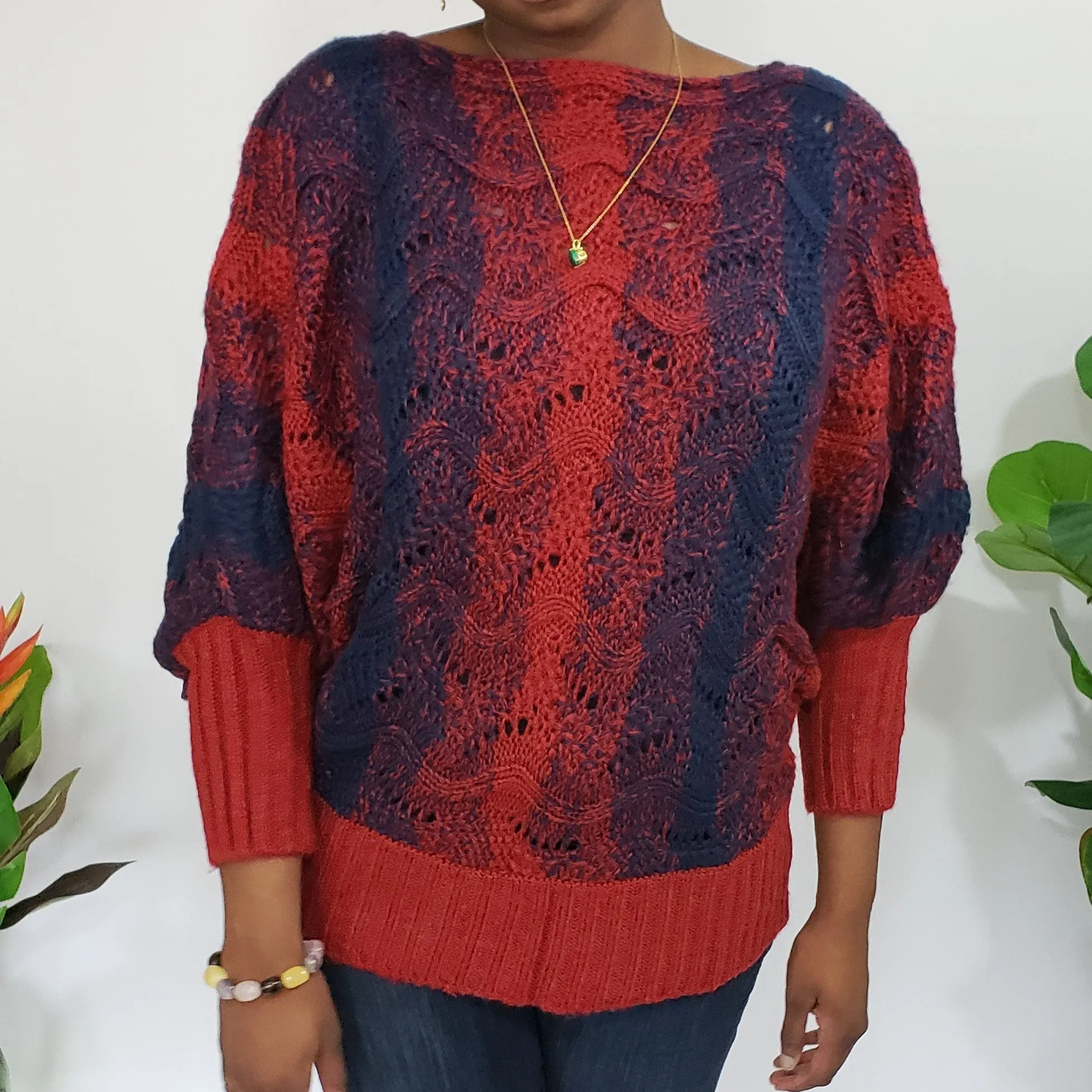 Gabrielle Rich Red & Navy Boatneck Knit Sweater in Plus