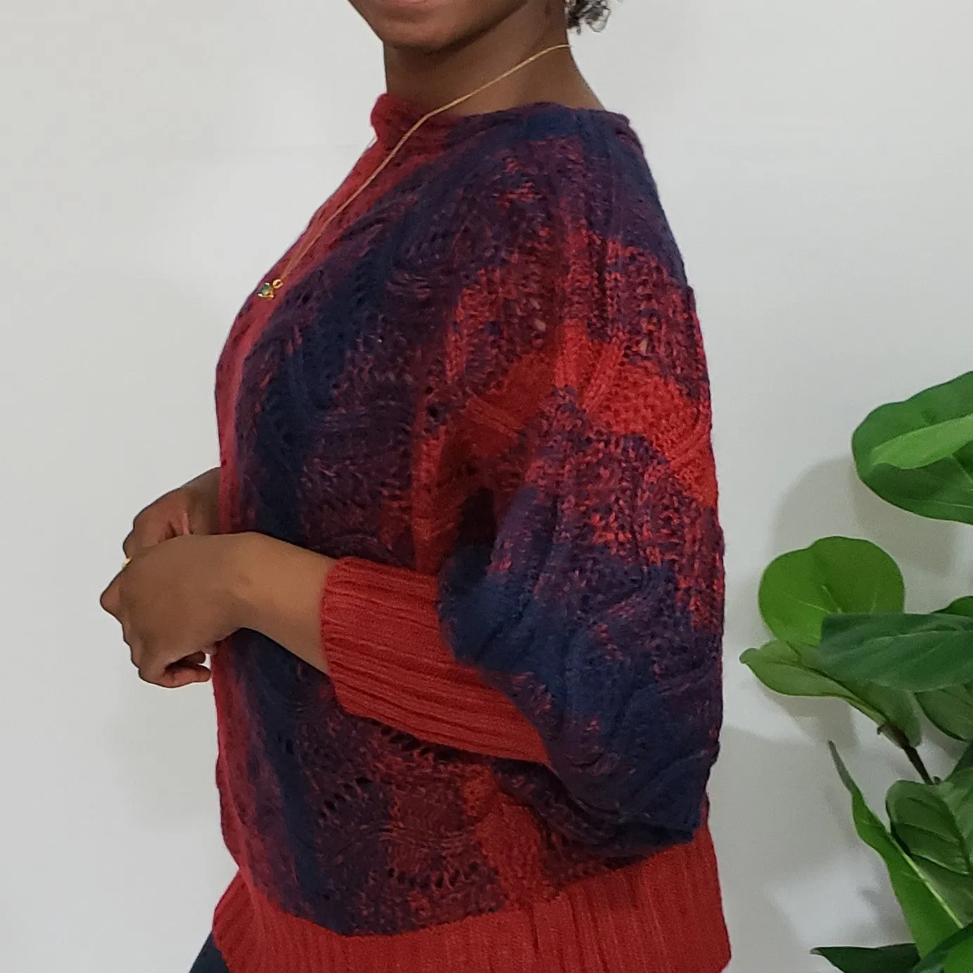 Gabrielle Rich Red & Navy Boatneck Knit Sweater in Plus