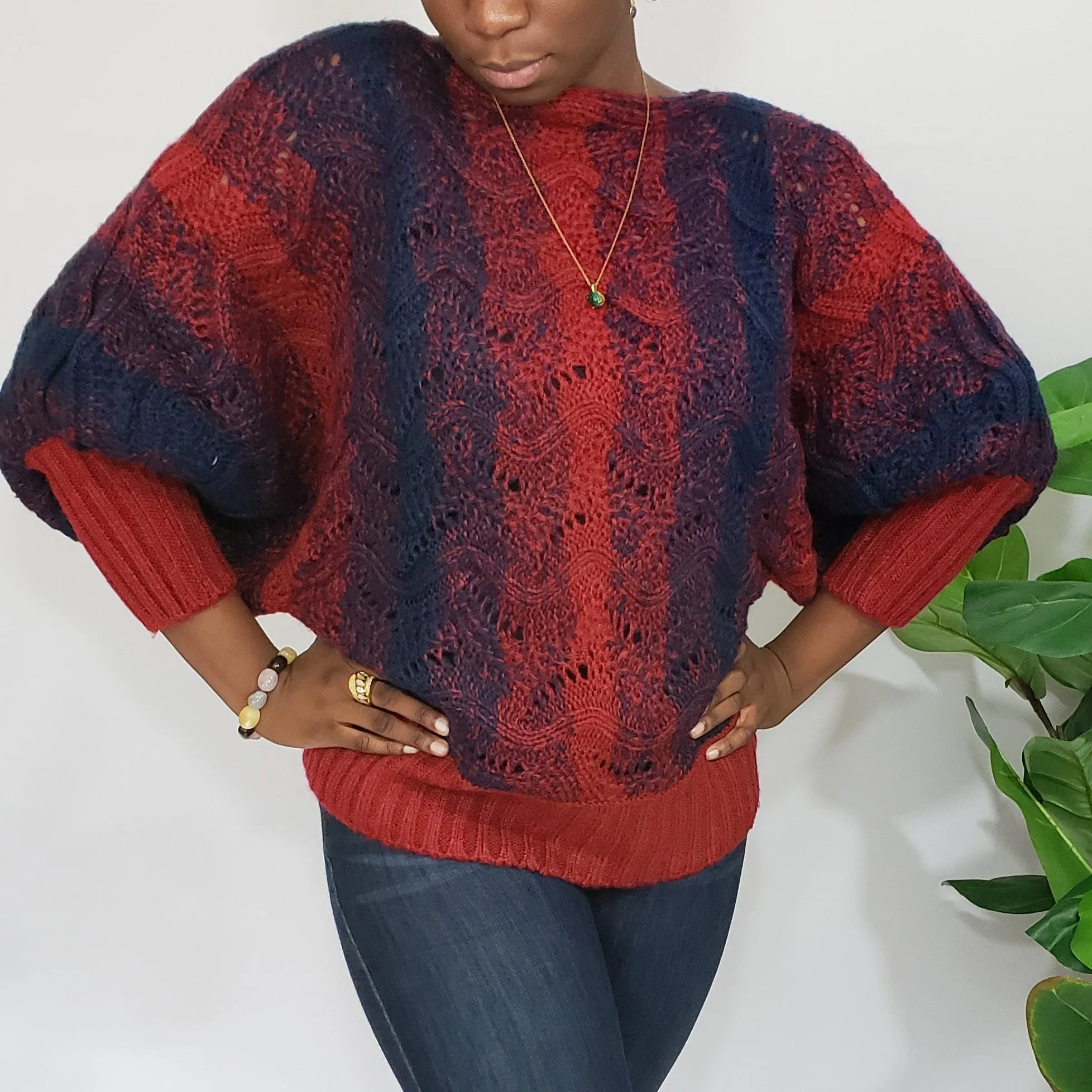 Gabrielle Rich Red & Navy Boatneck Knit Sweater in Plus