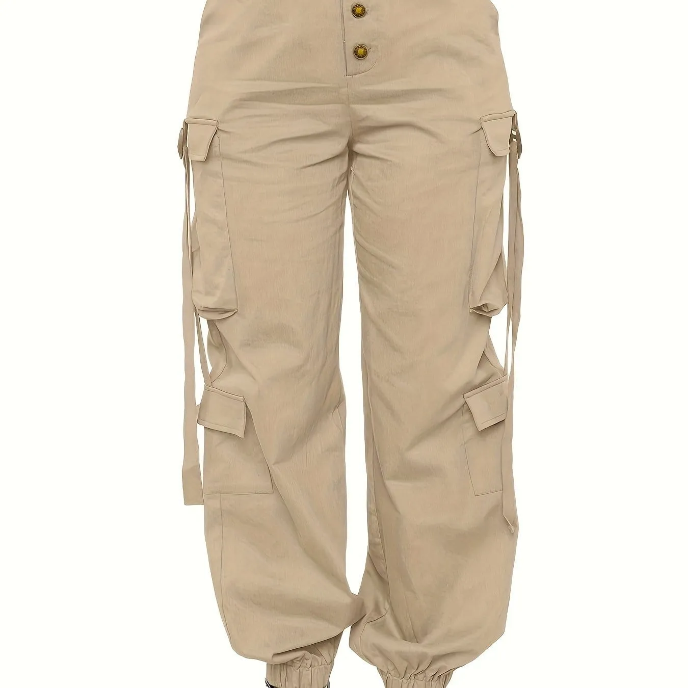 High Waist Jogger Pants - Alpha C Apparel, Solid Flap Pockets, Casual Spring/Fall