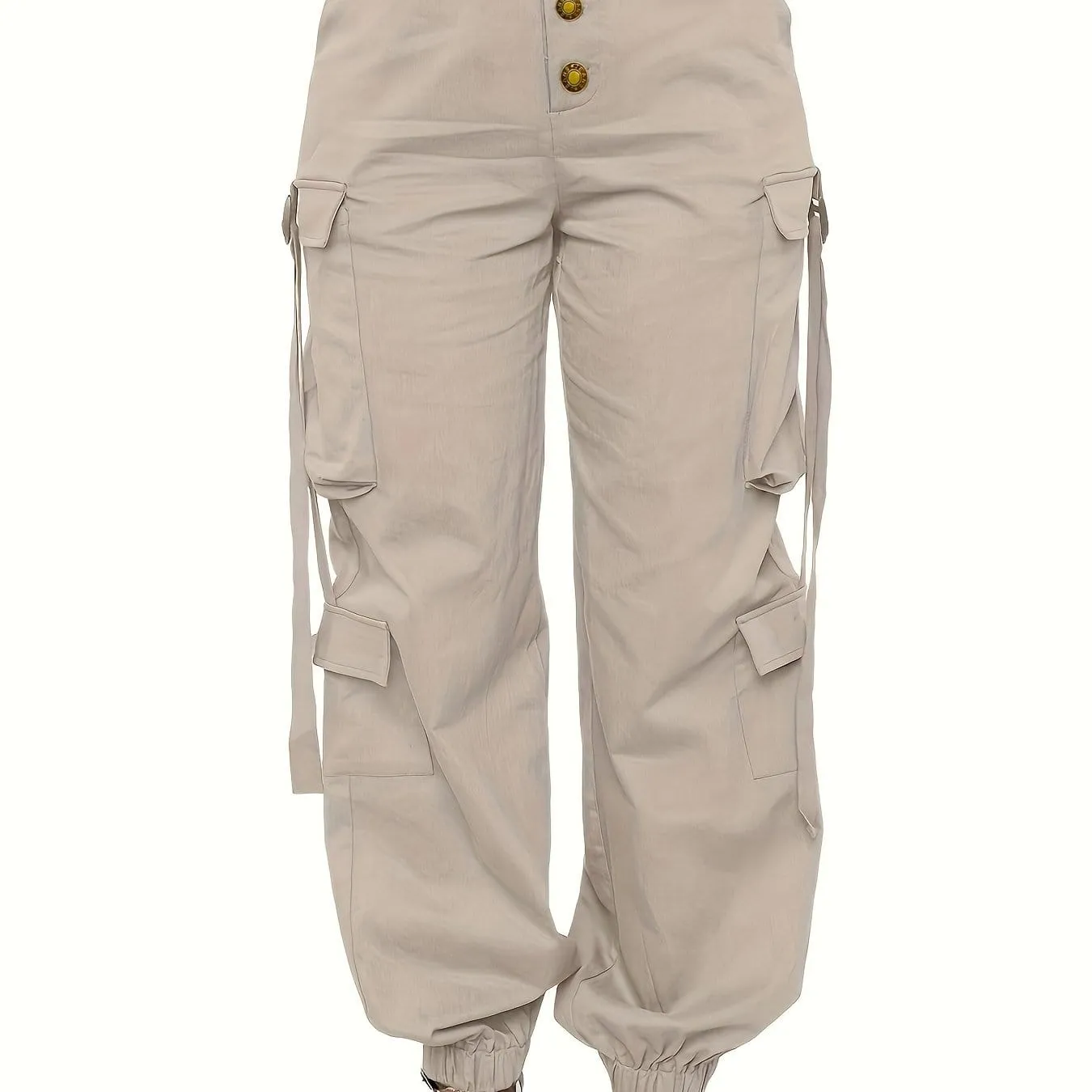 High Waist Jogger Pants - Alpha C Apparel, Solid Flap Pockets, Casual Spring/Fall