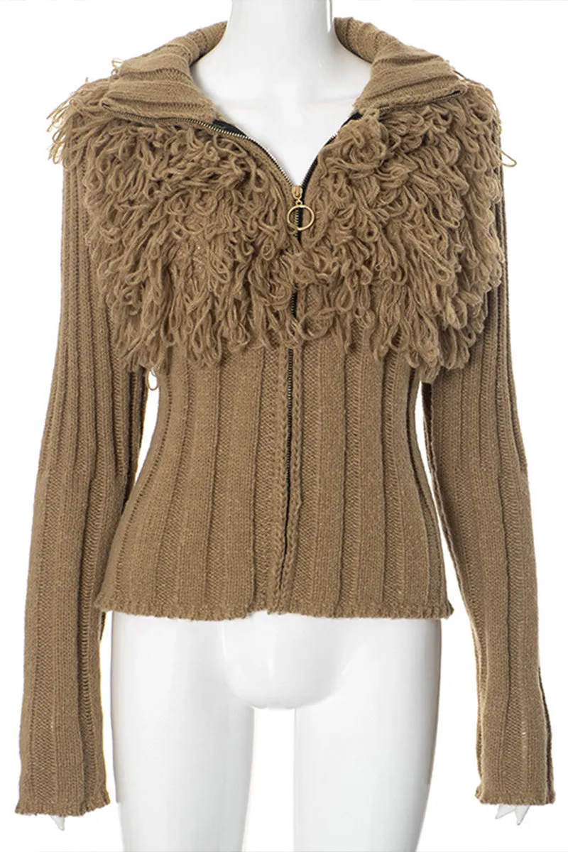 HWR1082 Fringe Detail Ribbed Sweater