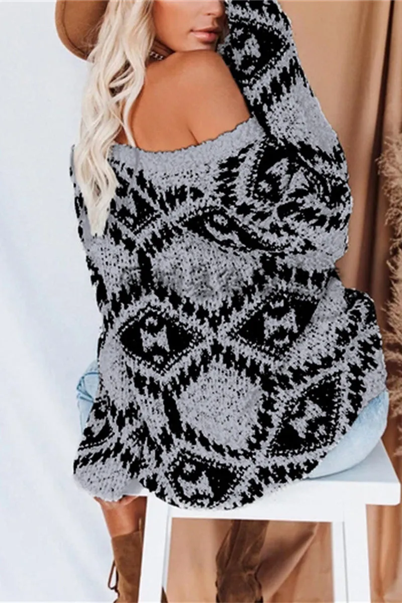 HWR1116 Boho Knit Pattern Sweater