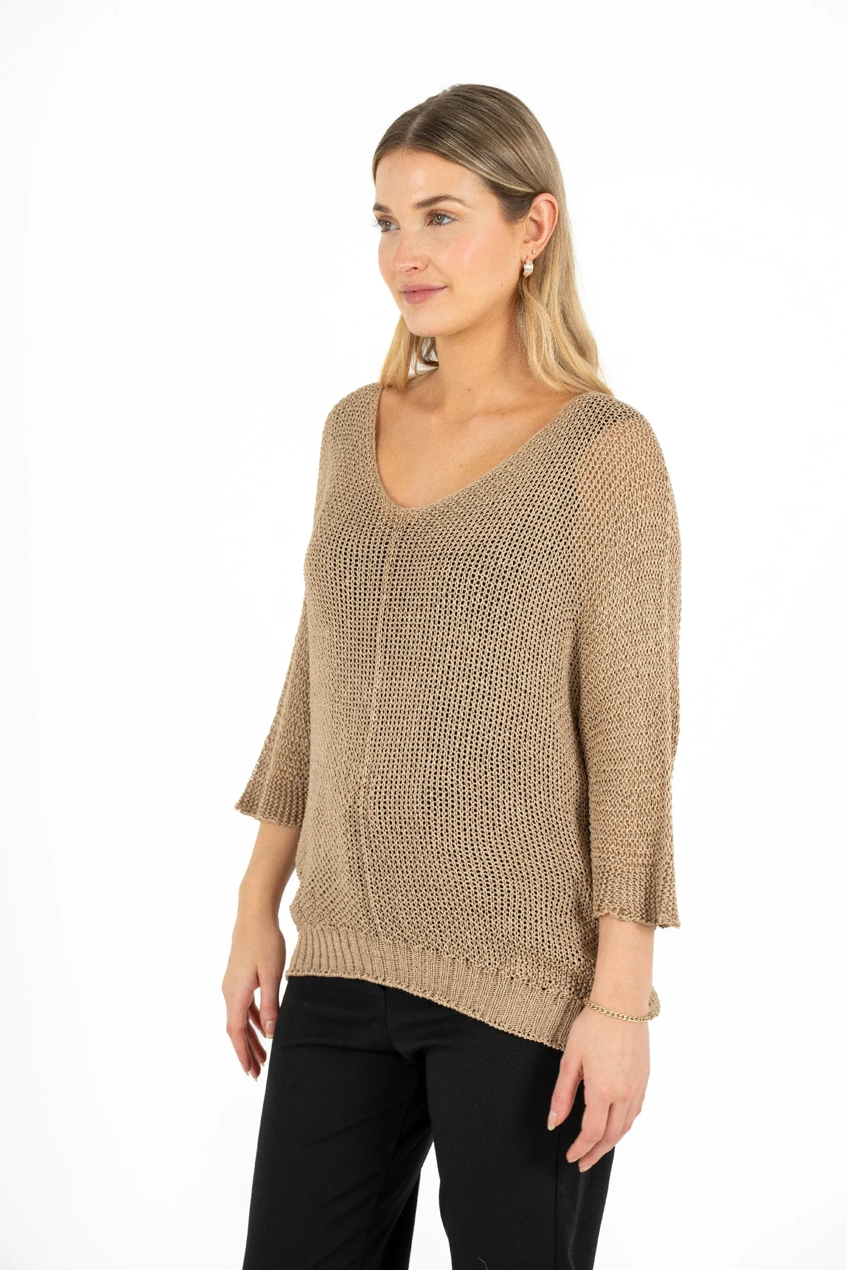 M Made in Italy – Knit V-Neck Sweater With Elbow Length Sleeves