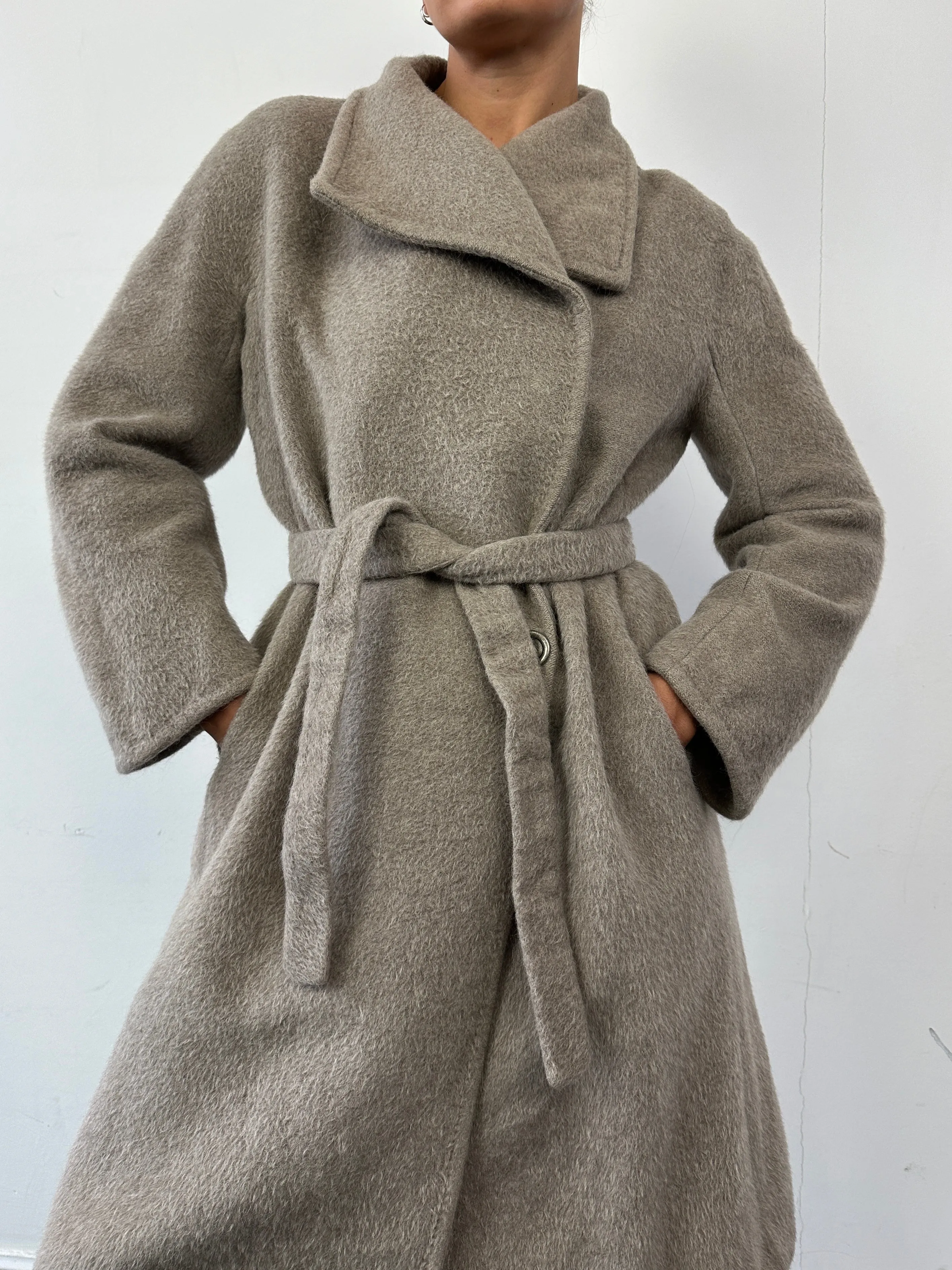 Max Mara Alpaca Wool Belted Wrap Coat - S/M