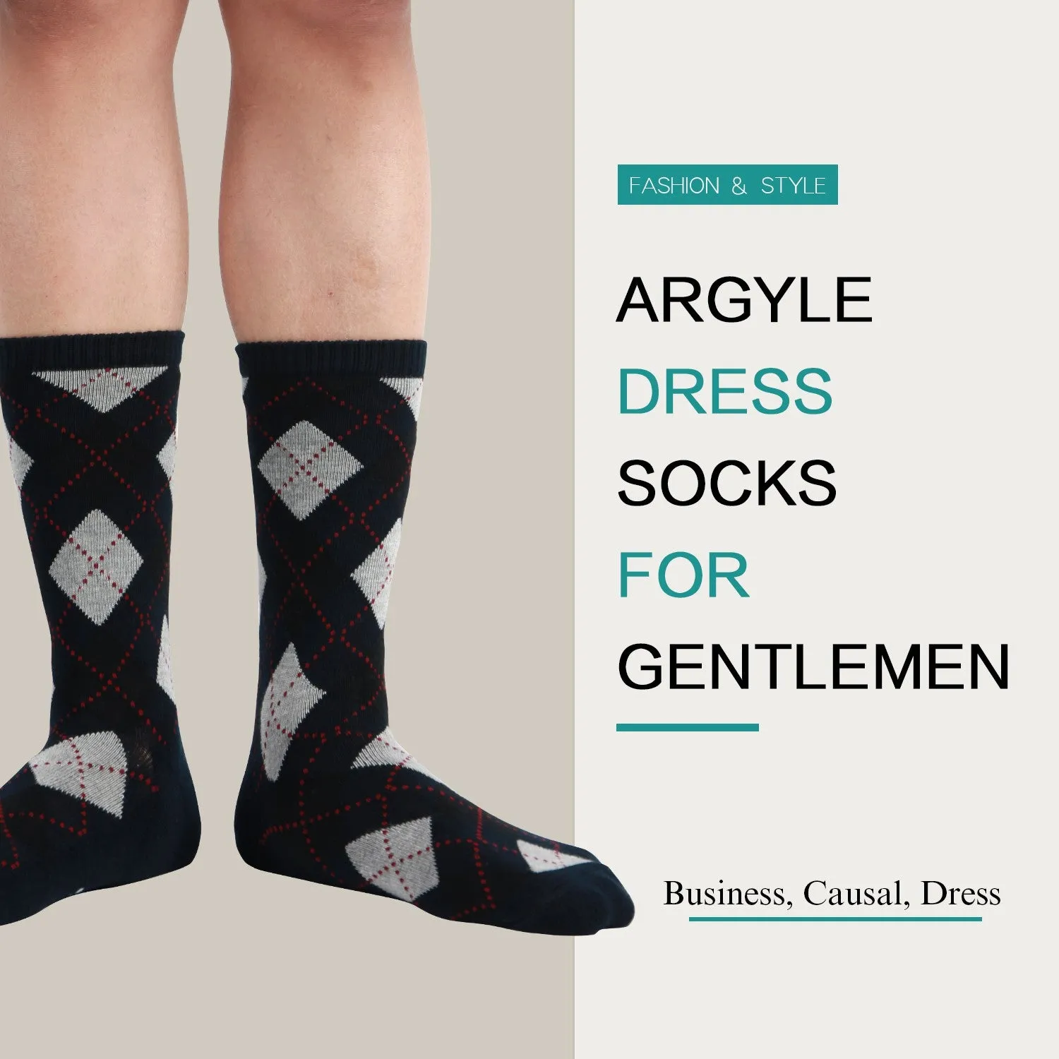 MD Mens Argyle Bamboo Cushioned Crew Dress Socks Moisture Wicking