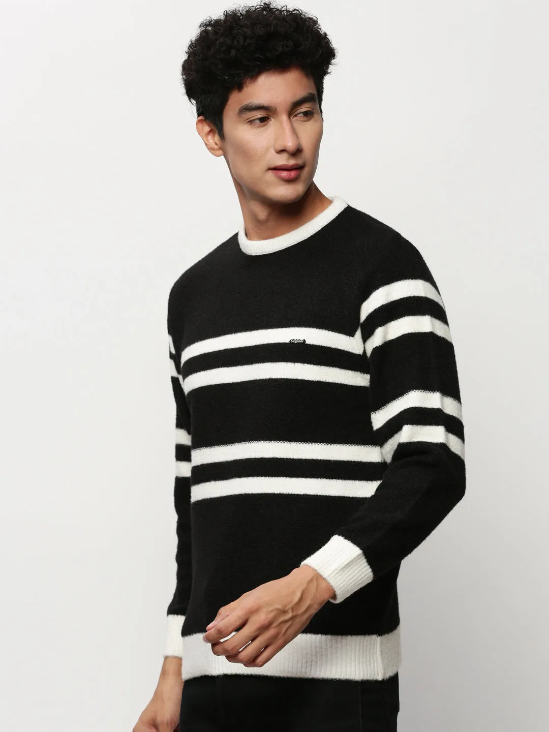 Men Black Striped Casual Sweaters