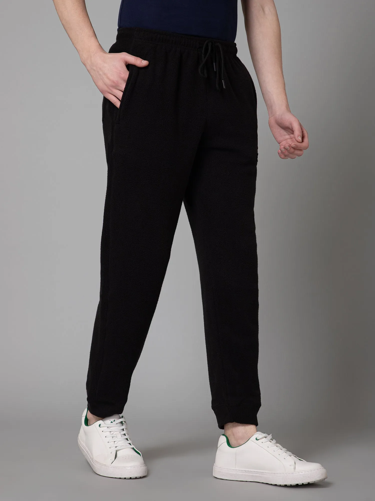 Men Black Winter Solid Track Pant