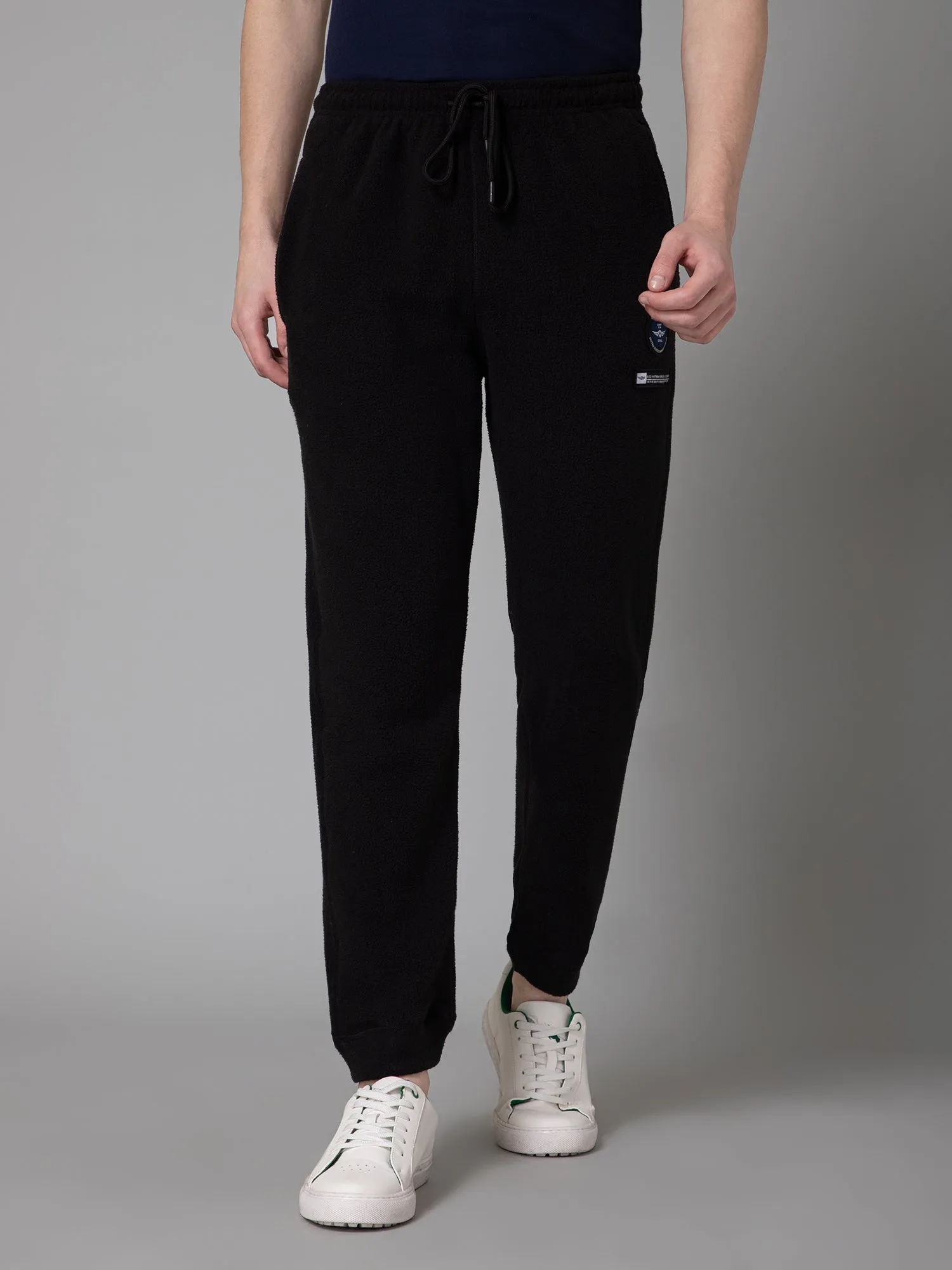 Men Black Winter Solid Track Pant