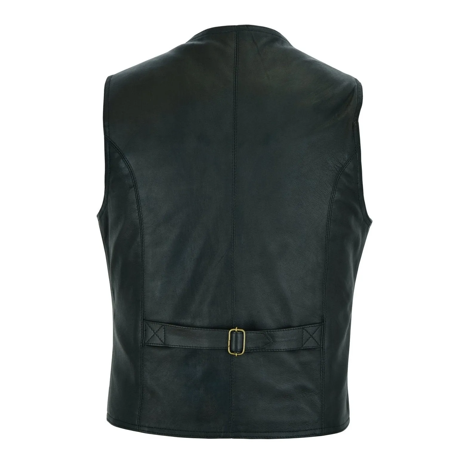 Mens Black Leather Waistcoat Vest with Snap Button