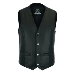 Mens Black Leather Waistcoat Vest with Snap Button