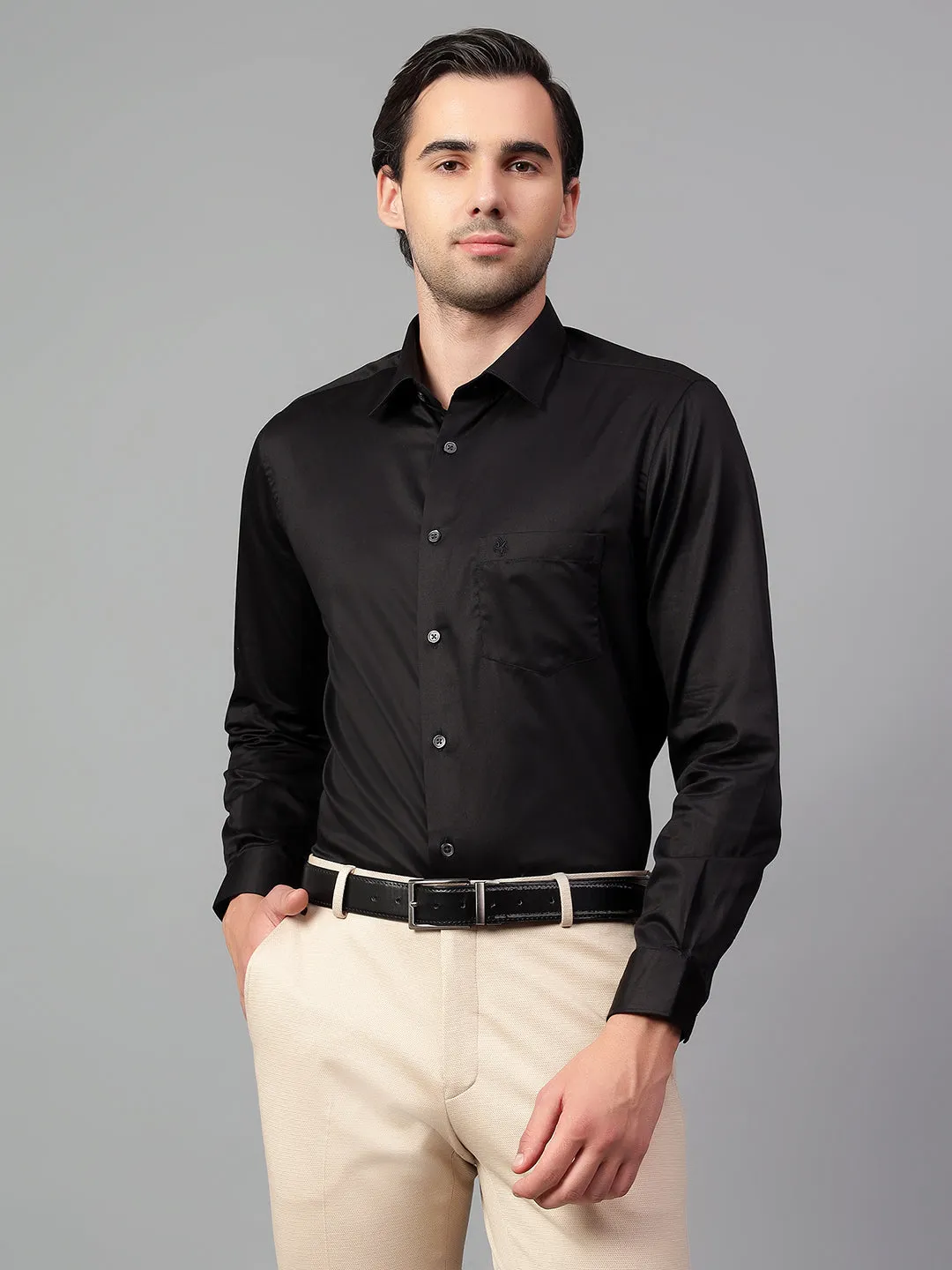 Men's Black Solid Full Sleeve Partywear Shirt