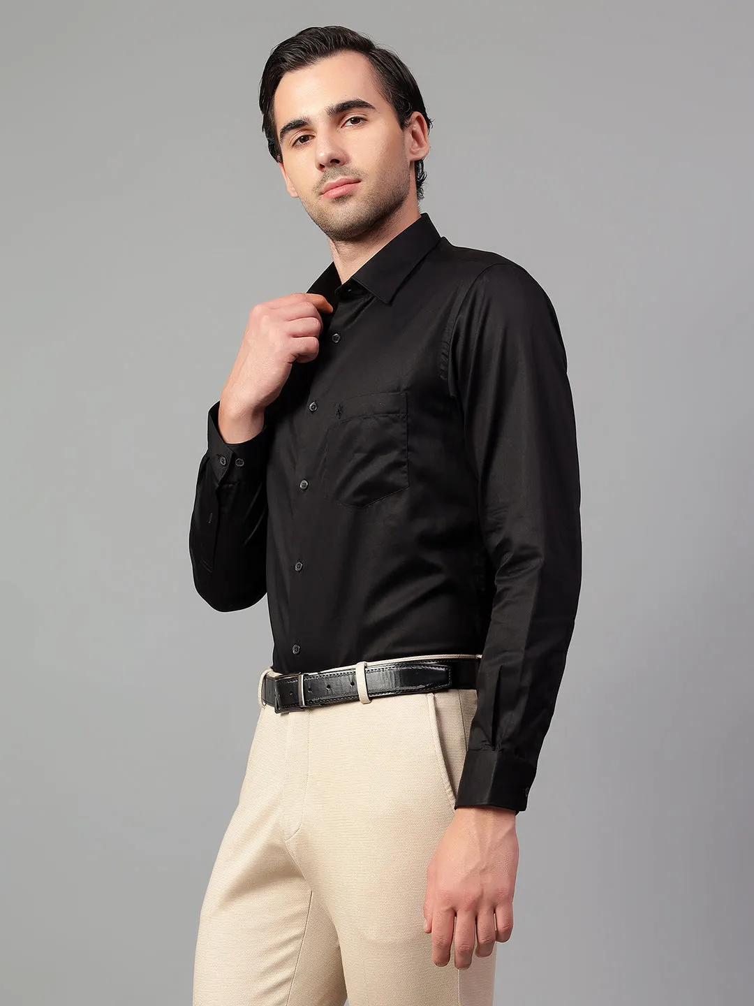 Men's Black Solid Full Sleeve Partywear Shirt