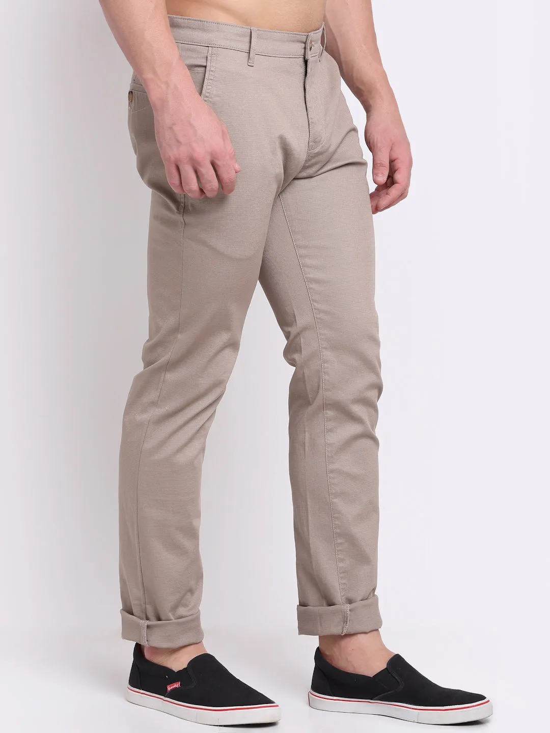 Men's Casual Flat front Light Brown  Trousers