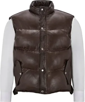 Men's Chocolate Brown Puffer Leather Vest