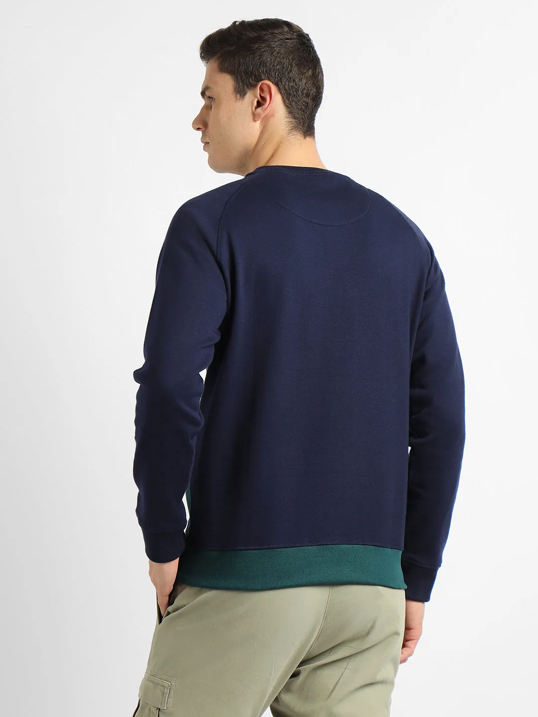 Men's Mock Neck Regular Fit Colourblock Navy Sweatshirt