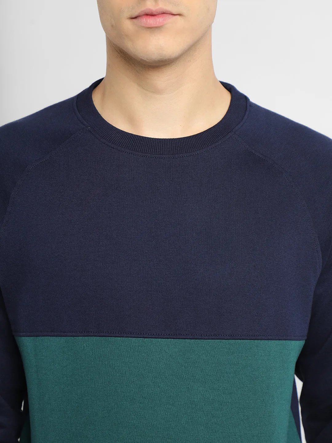 Men's Mock Neck Regular Fit Colourblock Navy Sweatshirt